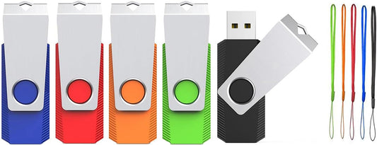 Wooolken 8GB 5 Pack, 2.0 (5 USB Flash Drive USB Memory Stick with Lanyards Swivel Thumb Drives for Data Storage