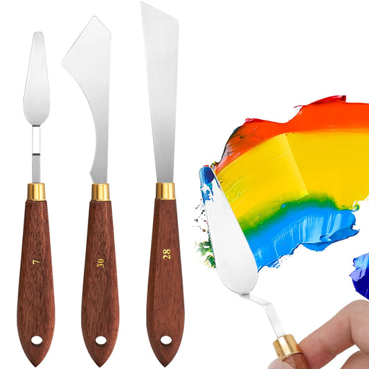 3 Pieces Palette Knife Set Stainless Steel Spatula palette knife for oil painting acrylic painting, Lightwish Painting Knife with Wood Handle for Artist Painting supplies