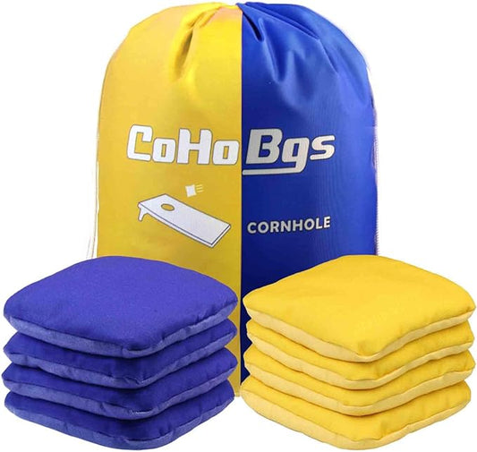 CoHoBgs Corn Hole Bags Set 8, Professional Cornhole Bags Dual-Sided Slick & Stick Resin Filled Suede and Duck Canvas Bean Bag for Cornhole Game Includes Carry Case