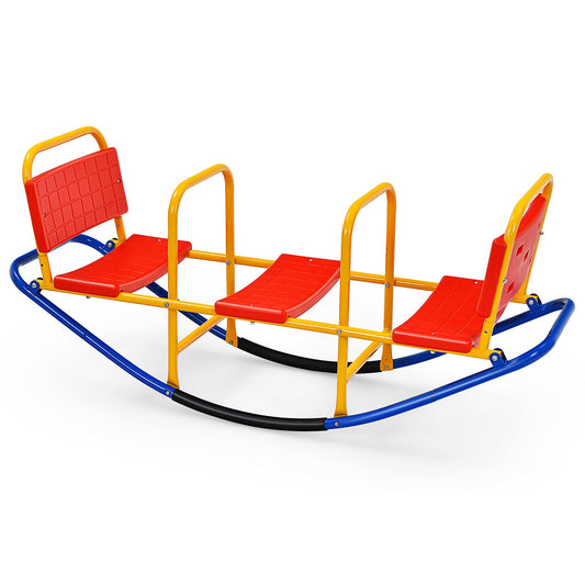 Costzon Teeter Totter Seesaw for Kids Outdoor, 2 in 1 Metal Rocking Seesaw for Toddlers with Easy-Grip Handles, Indoor Outdoor Rocker Toy Gifts for Ages 2-5, 1-3 Person Home Preschool Backyard See Saw