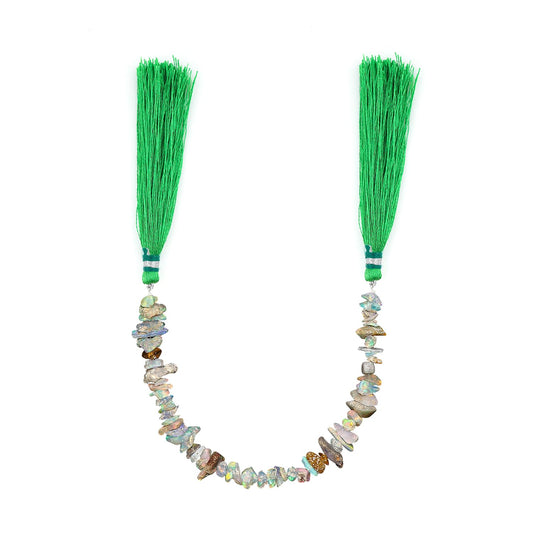 ColouredRocks ETHIOPIAN OPAL DRILLED STRAND 5" INCH WITH TASSELS, Raw Crystals, Raw Stones, Rough Gemstones, Jewelry Making Supply, DIY, Crafts (20 CARATS)
