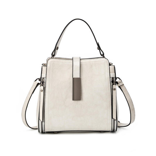 MoreFarther Genuine Leather Crossbody Bags for Women, Genuine Leather Purses Bucket Bags Shoulder Bag with Adjustable Shoulder Straps (White)