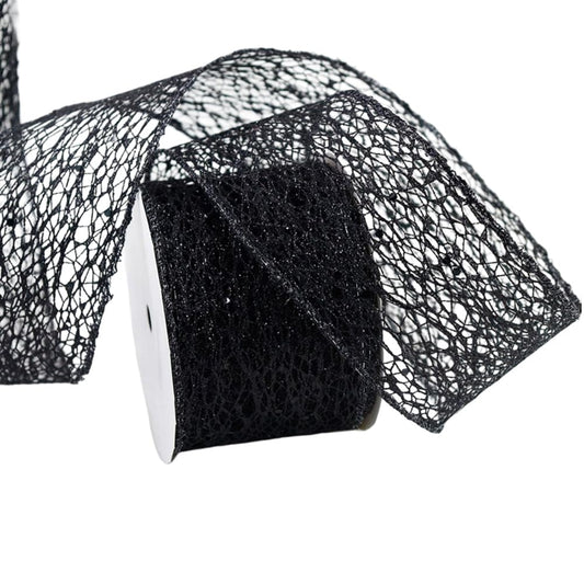 CABODYALS 10 Yards 2.48 Inch Black Glitter Mesh Ribbon Wire Edge Wide Netting Sparkly with Sequins Paillettes Fabric Ribbons for Gift Wrapping Bow Making Bouquet Wedding Home Decor DIY Craft Supply