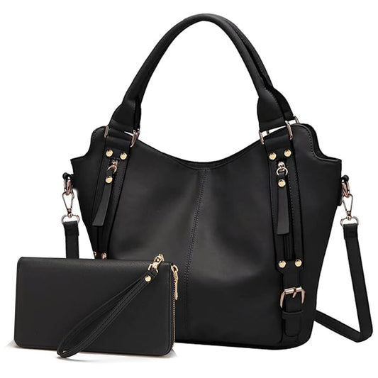 Crossbody Bags for Women Large Hobo Purse PU Leather Shoulder Handbag Ladies Tote Wallet Set 2PCS