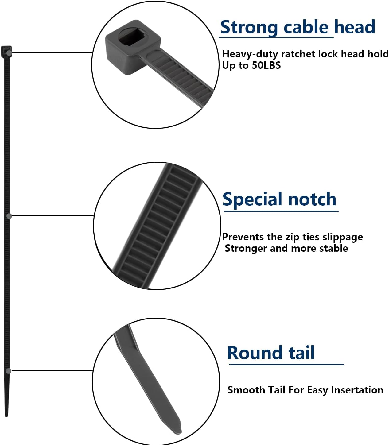 MasiStranth 800 8+12+14+18 Inch PCS Black Zip Ties Assorted Sizes Self-locking Nylon Cable ties Heavy Duty Outdoor, UV