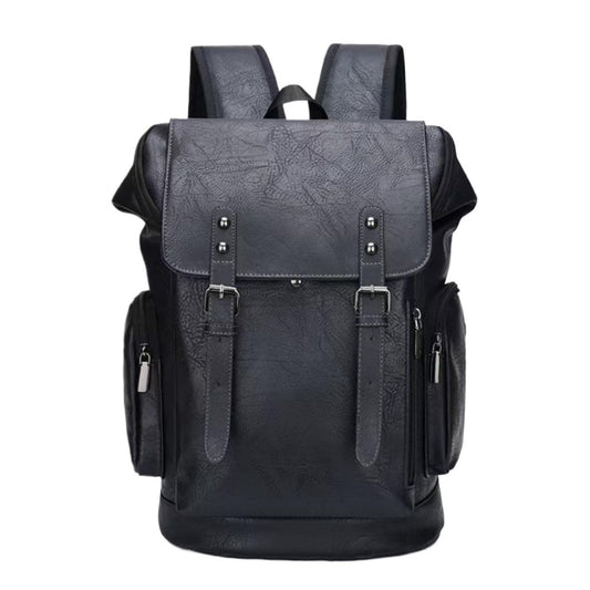 CYLYWJD Men's PU leather backpack, Vintage Flap Cover Daypack for Work Travel College, 15 Inch Laptop Rucksack (black3,Backpack)