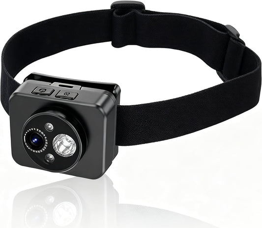 2MP 1080P 45 Mini Head Mounted Action Camera with Light, Adjustable Headlamp Headlight Body Camera, Gesture Control