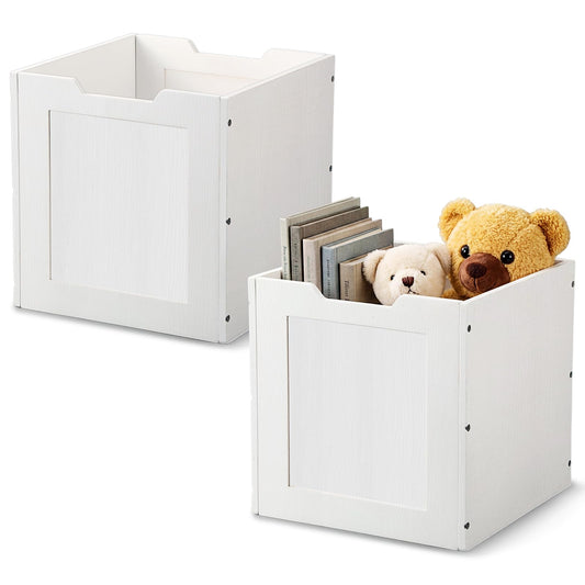 Fiwochic 2 Pack Wooden Storage Baskets for Shelves 11 x 11 x 11 Inch White Wood Crate Decorative Cubes Storage Bins Organizer Box for Home Office Decor Crafts Books Clothes Toys Organization