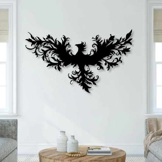 huefoam Phoenix Metal Wall Art, Metal Phoenix Wall Decor, Mythical Wall Decor for Living Room, Bedroom, Dining Room (Black, 19"×11"/47×28cm, metal art wall decor)
