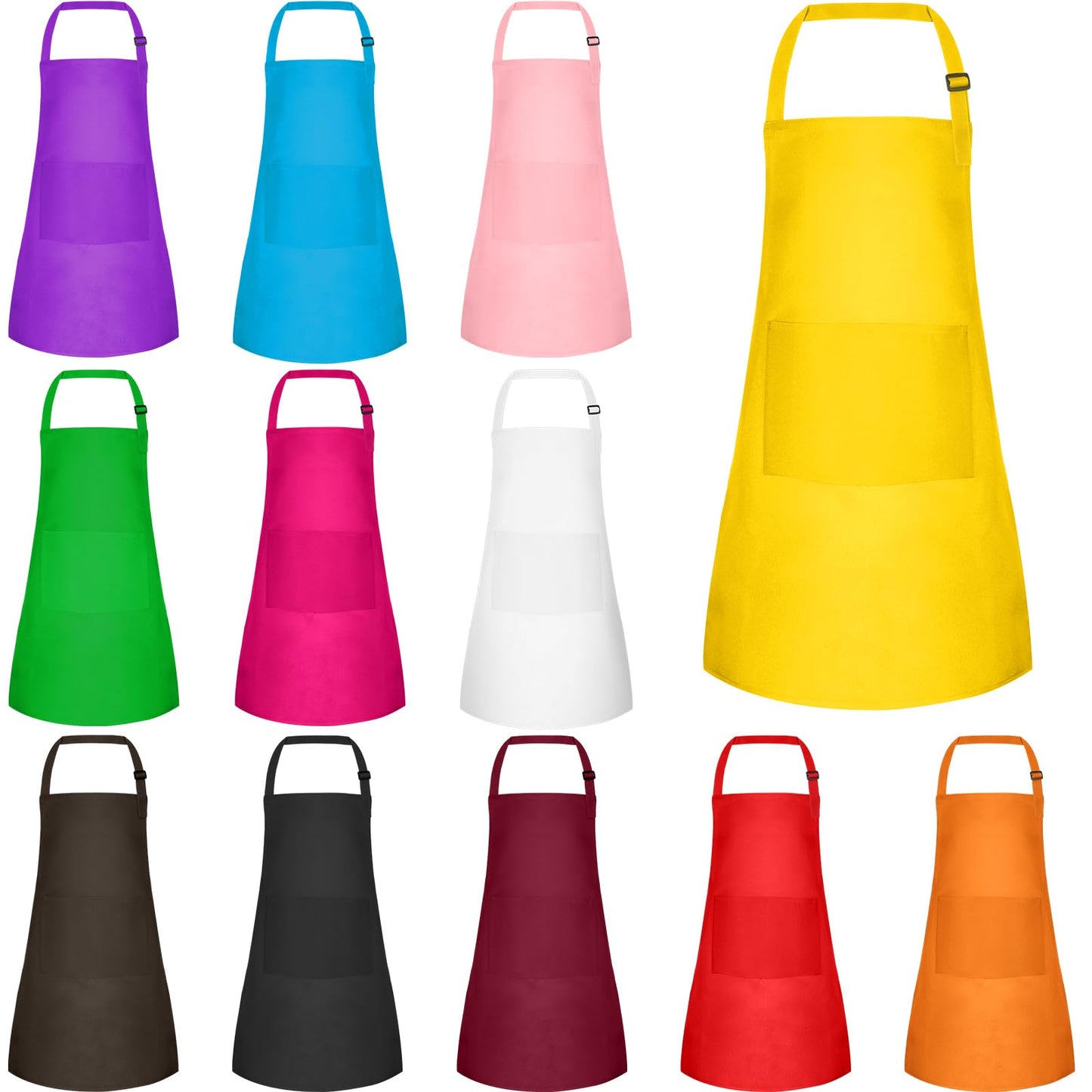 BOUBONI 12 Pack Kids Apron bulk with 2 Pockets Adjustable Chef Art Apron Kids Painting Aprons for Cooking Baking Painting Crafting Grilling Activity（12 Color）