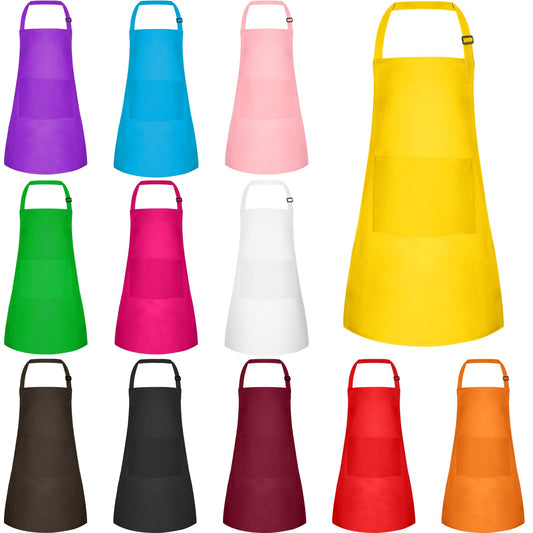 BOUBONI 12 Pack Kids Apron bulk with 2 Pockets Adjustable Chef Art Apron Kids Painting Aprons for Cooking Baking Painting Crafting Grilling Activity（12 Color）