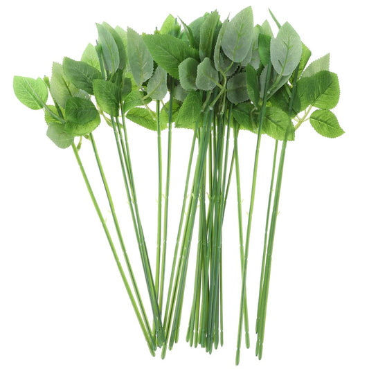 LIOOBO Rose Stems with Leaves: 30Pcs Floral Wire Stems for Artificial Floral Arrangement, DIY Craft Bouquet Making for Wedding Valentines Day Decorations Centerpieces