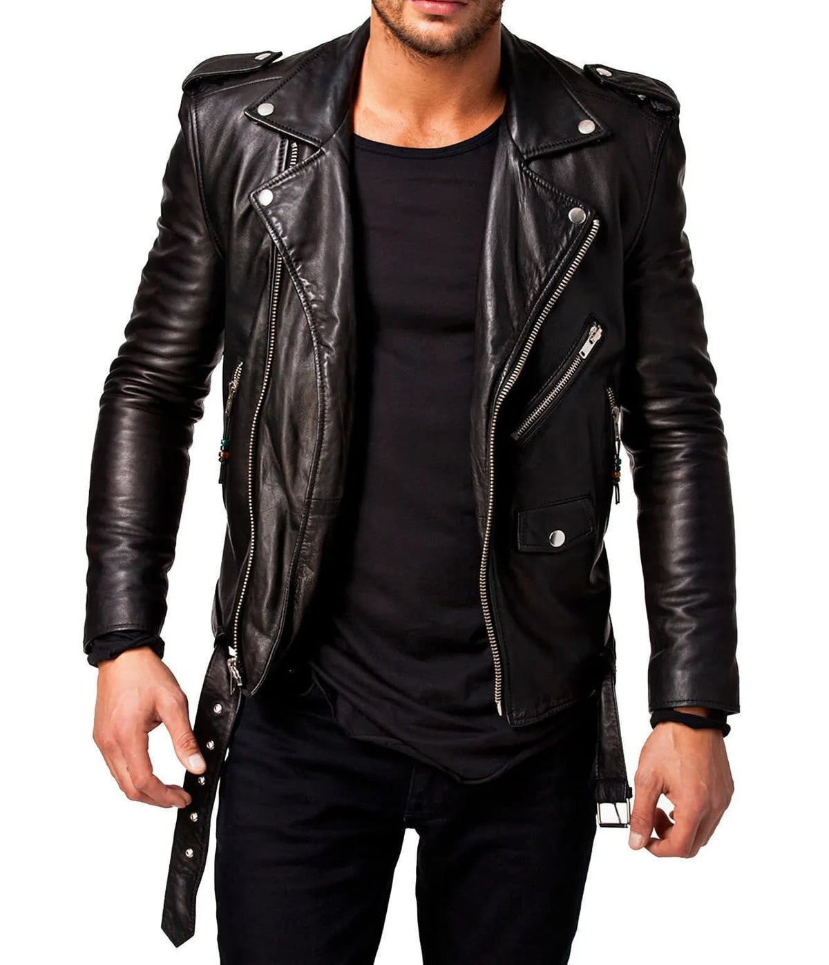 DECIMAL Men's Black REAL Lambskin Leather Biker Jacket VINTAGE GENUINE MOTORCYCLE JACKETS FOR MEN (US, Alpha, X-Small, Regular, Regular, D BLACK)