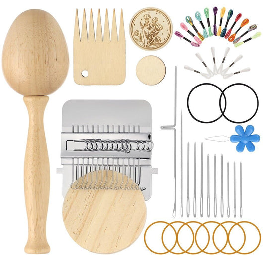 Varku Darning Egg Weaving Tool Set with Small Weaving Loom Kit, Darning Thread Set for Handcraft DIY, Egg-Shaped Patch Weaving Tool for Socks, 14-Hook Mini Speedweve Style Weaving Loom