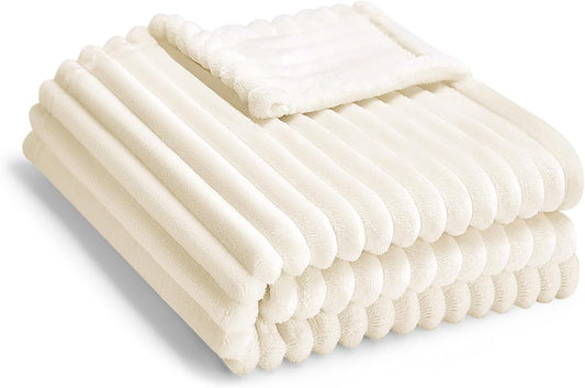Skiennix Soft Fleece Baby Blanket - Ultra Cozy & Lightweight Reversible Stripes | 30x40 Inch, Cream
