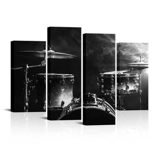 Biuteawal 4 Piece Music Canvas Wall Art Rock Band Shelf Drum Set Picture Prints Artwork Black and White Musical Instrument Modern Living Music Classroom Man cave Bedroom Decor Framed Ready to Hang
