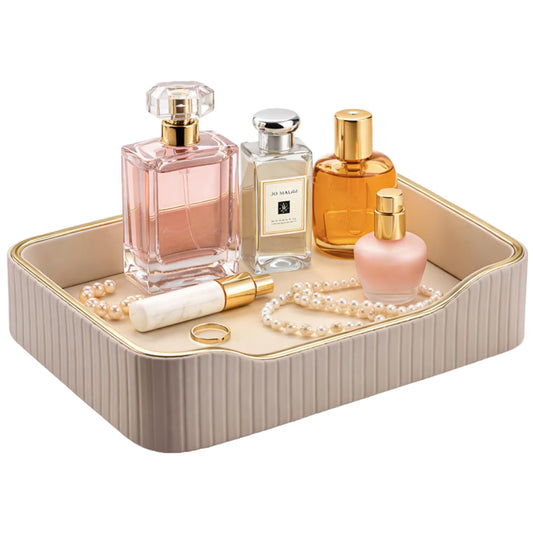 KINGFOM Prefume Tray, PU Leather Valet Tray Nightstand Organizer Trays for Men Women, Table Centerpieces Decorative Vanity Trays, Desk Organizer Tray for Key Jewelry Cosmetics (Beige)