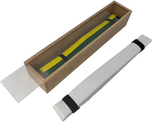 Beechwood Martial Arts Belt Display Case with Acrylic Sliding Panel - Elegant Karate/Taekwondo/Jiu Jitsu Belt Holder & Collector's Showcase - Tabletop Belt Storage Organizer for Dojo & Home Décor
