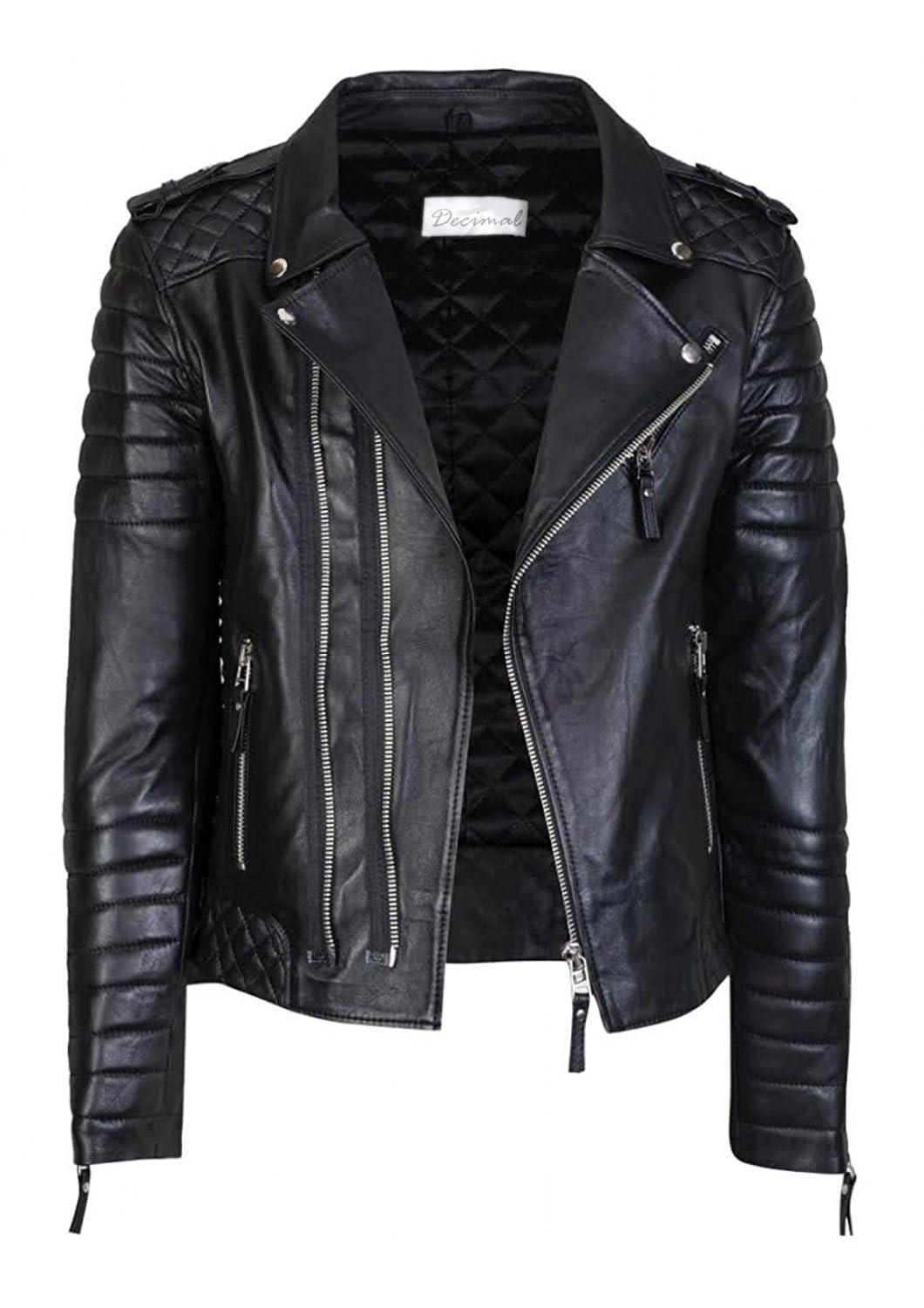 DECIMAL Men's Black REAL Lambskin Leather Biker Jacket VINTAGE GENUINE MOTORCYCLE JACKETS FOR MEN (US, Alpha, X-Small, Regular, Regular, C BLACK)