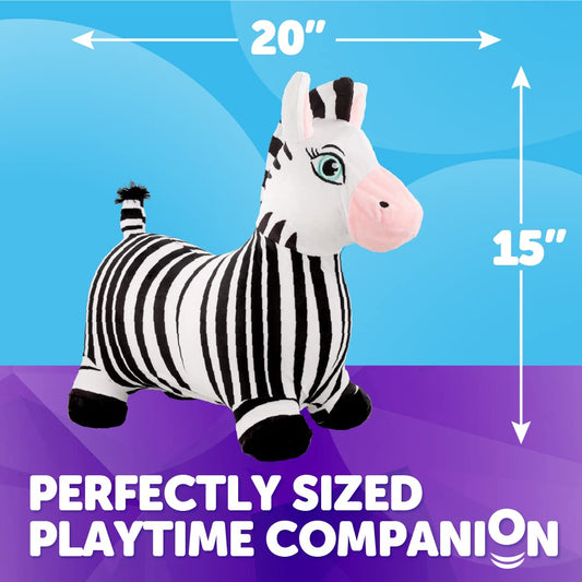 WADDLE Bouncy Hopper Inflatable Animal Hopping Plush, Indoor and Outdoor Toy for Toddlers and Kids, Pump Included, Boys and Girls Ages 2 Years and Up (Zebra)