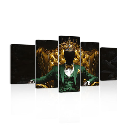 BJYCHG 5 Pieces Black Man Wall Art African American Pictures Gold Crown Paintings Black King Canvas Prints Afro Art for Men Bedroom Framed (Green, 8x14inx2 8x18inx2 8x22inx1)