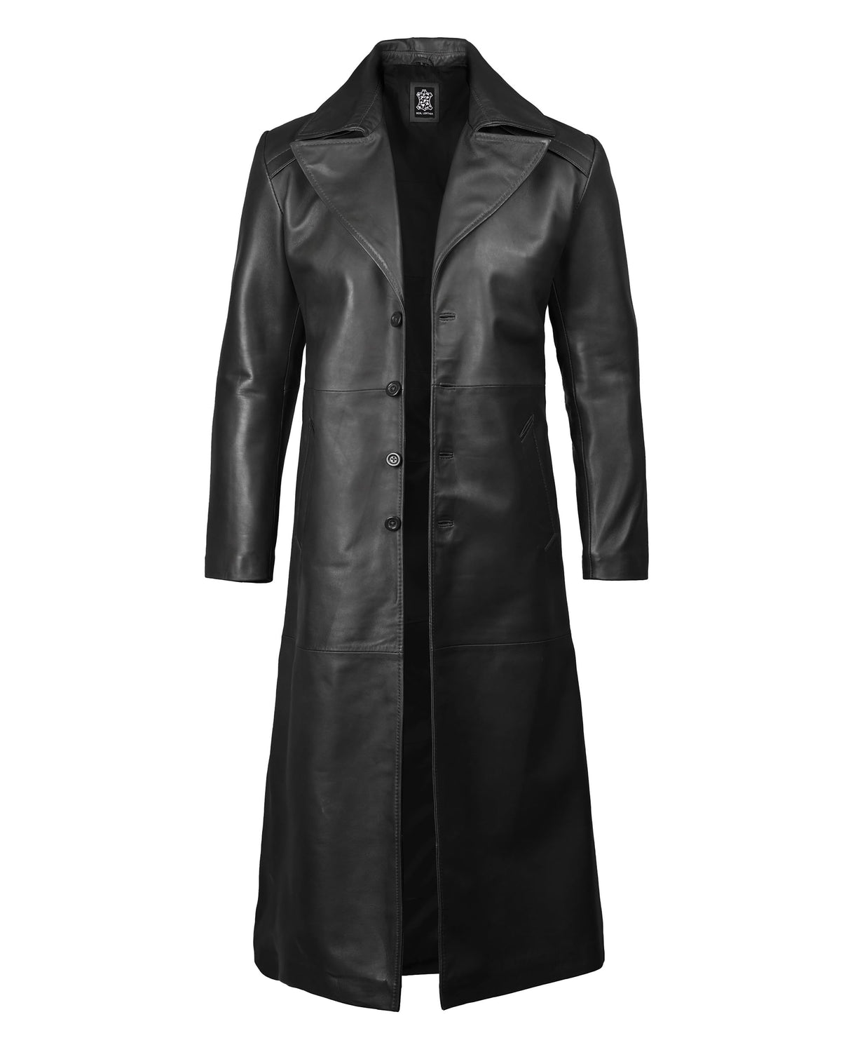Blingsoul Black Winter Real Leather Overcoat | [1500285] Jackson Black Long Coat Jacket, XL