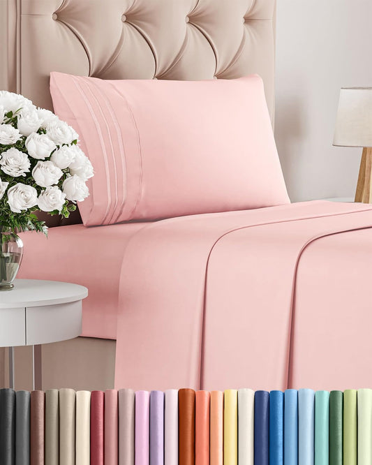 Skiennix Twin XL Sheet Set - Comfy Cooling Bed Sheets with Deep Pockets - Soft, Wrinkle-Free Baby Pink