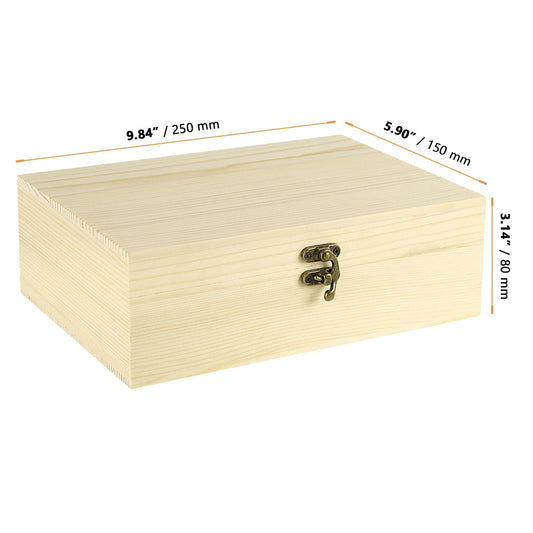 YAUFWUA 4 Pack Unfinished Wooden Boxes,9.8x6x3.14 Inch Wood Box with Hinged Lid Rectangle Wooden Storage Box Lot for Crafts, Jewelry