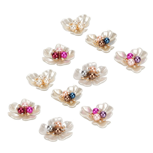 FILFEEL 20Pcs Elegant Faux Pearl Flat Flower Embellishments for Jewelry and Clothing Decoration, Crafting Supplies
