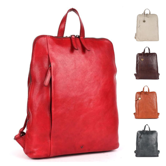 VILENCA HOLLAND 12.5 Inch Genuine Leather Backpack for Women and Men, Red Leather Backpack with Adjustable Shoulder Strap