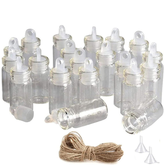 Minsily 100 Pcs 1ml Mini Small Glass Bottles with Plastic Stopper 20m Twines Clear Tiny Jar Small Glass Vials Wishing Bottle Charm Vials Arts Crafts Bottles DIY Decoration Wedding Party Favors Gifts