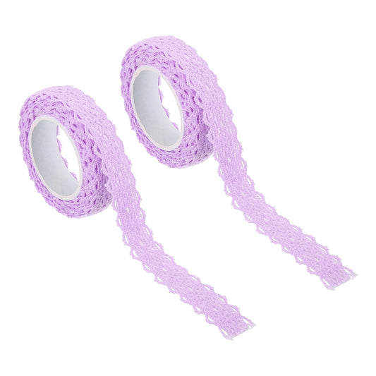 PATIKIL 0.7" Wide 2 Yards Self-Adhesive Lace Tape Lace Ribbon, 2 Pack Cotton Washi Trim Sticker Masking for Craft Scrapbooking DIY Card Making, Light Purple