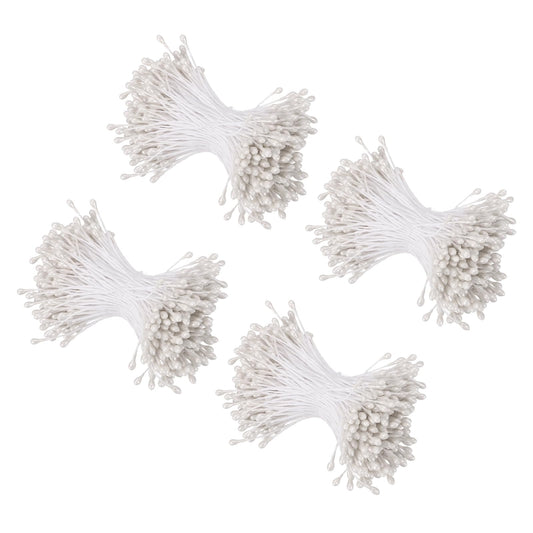 MECCANIXITY 3mm Double Head Flower Stamen 960 Pcs Bright Artificial Floral Stamens Pistil for Christmas Wedding Flowers Making Scrapbook Decoration DIY Crafts, White