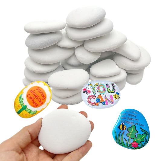 CYLHCM 30PCS White Rocks for Painting, Flat DIY Painting Rocks, Medium Smooth Rocks for Crafts, Arts,Decoration, Kindness Rocks Hand Picked for Painting