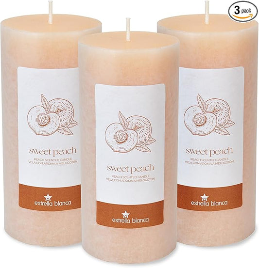 Peach Scented Light Orange Pillar Candles, 3x6 Inch Set of 3, Long Lasting Fall Candles for Home Decor, Thanksgiving Autumn Gifts for Women Men, Halloween, Holiday