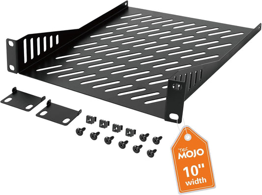 Tecmojo 1U 10" 7.87" Rack Mount Shelf for Server Rack, Deep Vented Cantilever Tray, Metal Shelf for Network Cabinet
