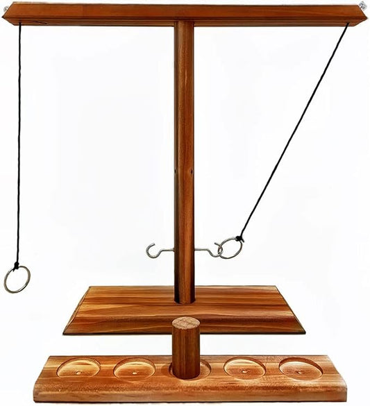 Ring Toss Game, Wooden Hook Tossing Game with Shot Ladder for Party Outdoor Handmade Handheld Ring Hook Fast-Paced Family Interactive Gaming Toys