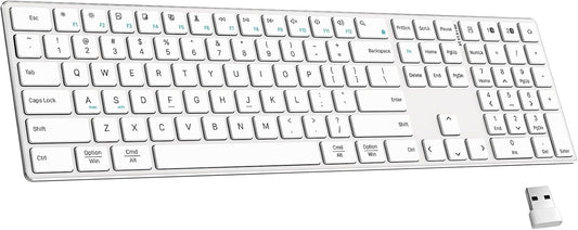 TIETI 2.4G Wireless Bluetooth Keyboard Rechargeable, Stainless Steel Ultra Slim Full Size Keyboard with Numeric Keypad