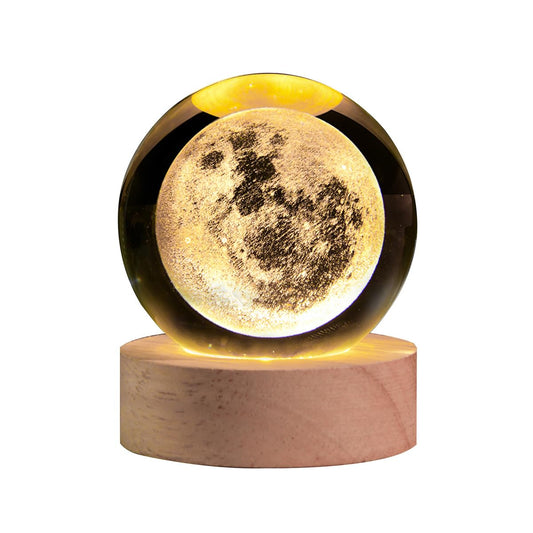 3D Moon Crystal Ball with LED Stand, Moon Figurine Decor Glass Sphere Lamp, Space Planet Globe Night Light Gifts for Women Men Mom Kids