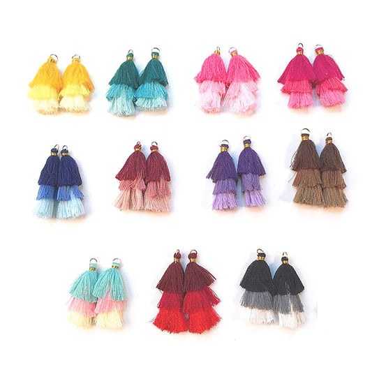 MSCFTFB 22 Pieces 2.4inch 3 Layers Small Tassels Tri-Colors Mala Tassel Charms with Jump Rings for Earring Necklace Jewelry Making Garland Keychain Charms Dreamcatchers DIY Crafts Decorations(Multi)