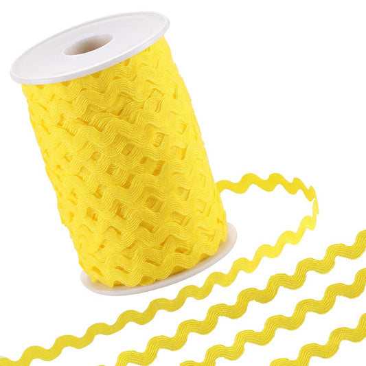 GORGECRAFT 54.6Yds/50m Rick Rack Trim Ribbon Yellow Wave Bending Fringe Trim 0.2"/5mm Woven Braided Webbing Edge Lace Zig Zag Ribbon for Sewing Crafts Dress Embellishment Wedding Party Gift Wrapping