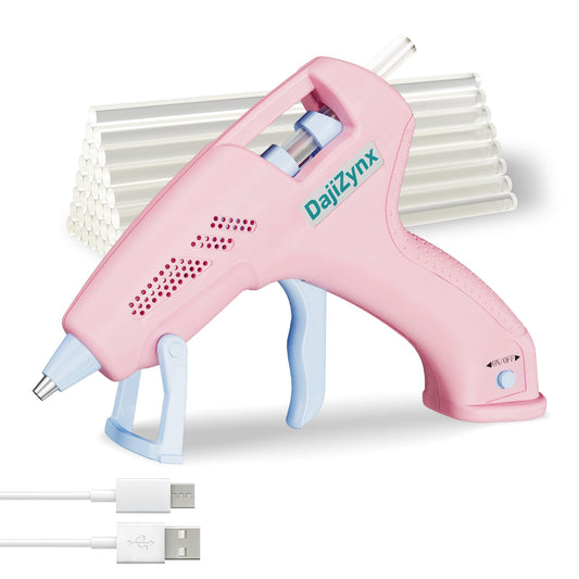 Hot Glue Gun, Cordless Hot Glue Gun with 30 Premium Glue Sticks (7×150mm), 90s Fast Heating, 2600mAh Type-C Rechargeable for DIY Crafts, Home Repairs, Creative Projects and Gift Making, Pink ﻿