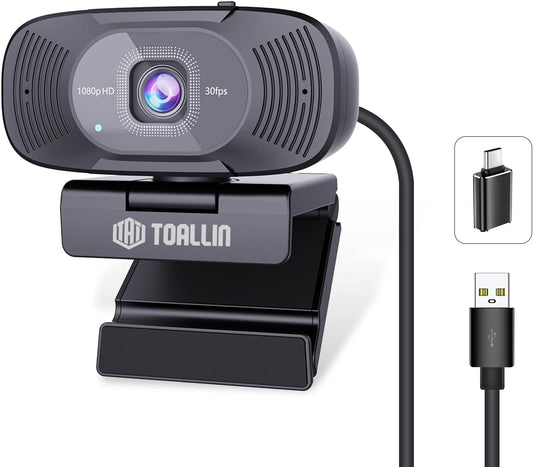 TOALLIN 1080P 90 Full HD Webcam with Dual Microphones, Computer Web Camera, Wide Angle View Without Distortion, USB