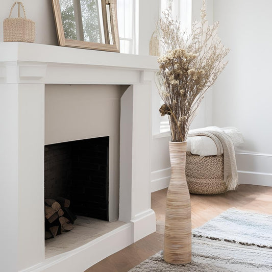 ALMA 16" Tall Floor Vase for Pampas Grass,White Brown Ceramic Centerpiece for Dresser, Skinny Pampas Grass Vessel for Floor, Entryway Table, Fireplace Decor