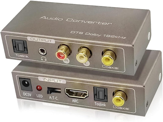 192KHz 3.5 mm Multi Function Audio Converter, Tohilkel HDMI ARC or Toslink (Optical,SPDIF) or Coaxial to Jack Stereo