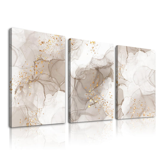 Beige Abstract Wall Art Set of 3,Beige Gold Boho Wall Decor Living Room,Netural Tones Mid Century Modern Framed Wall Art,Netural Boho Canvas Art Wall Decor Paintings for Bedroom Bathroom-12" x 16"
