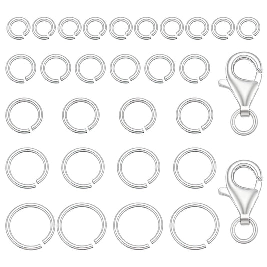 PH PandaHall 30pcs 925 Sterling Silver Jewelry Clasps Kit, Jump Rings Lobster Clasps Kit 4/5/6/7/8mm Open Jump Rings Jewelry Findings Kit for DIY Crafts Jewelry Bracelets Necklaces Making Repair