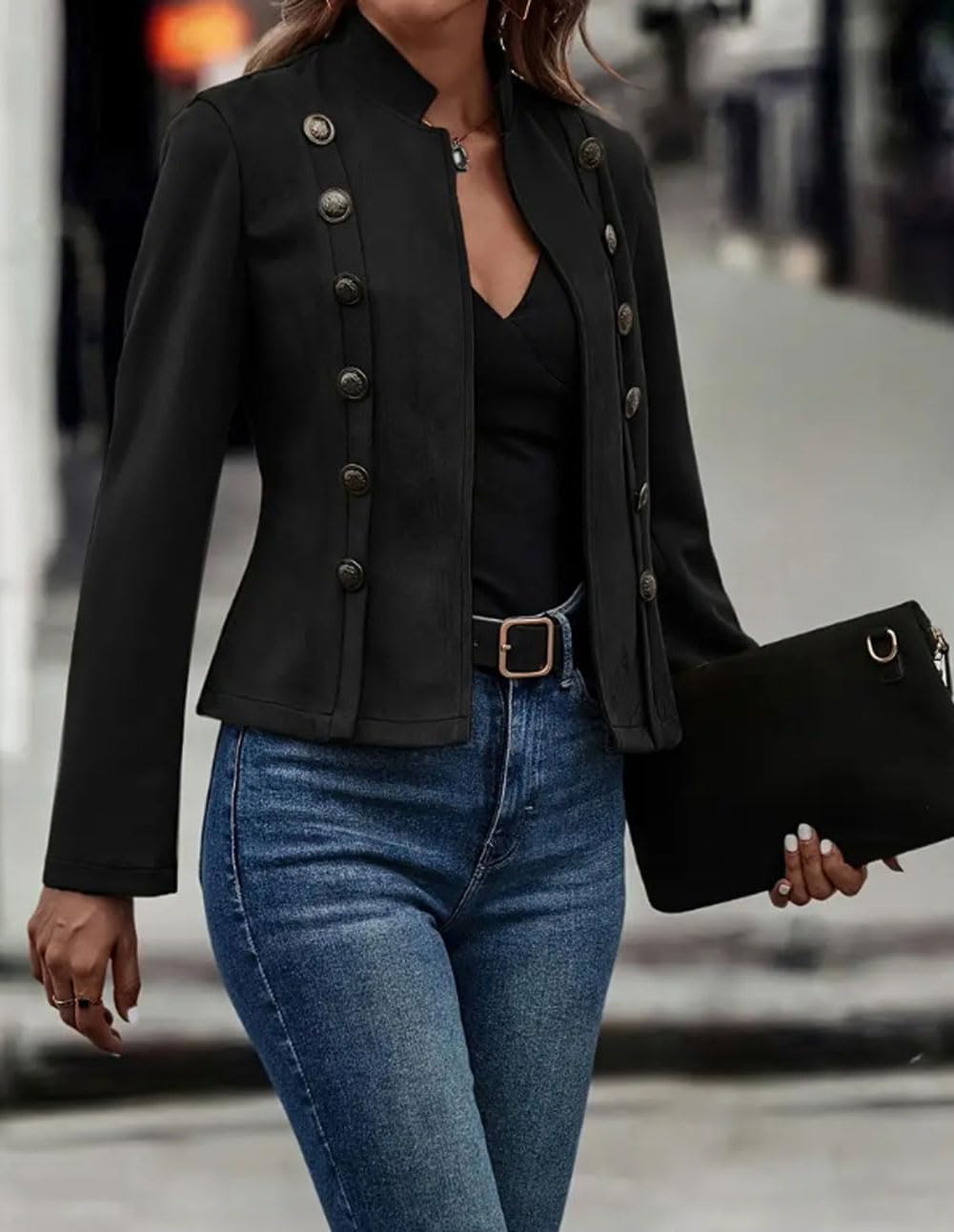 utcoco Women's Faux Suede Leather Jacket Casual Long Sleeve Blazer Jacket Coat 2025 Fall Outfits (Medium, Black)