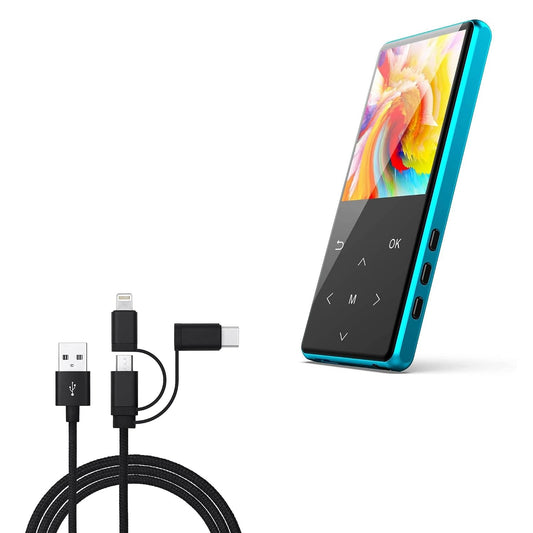 BoxWave MP3 (2.4 3-in-1 Cable Compatible with Safuciiv Player in) - AllCharge Cable - Jet Black