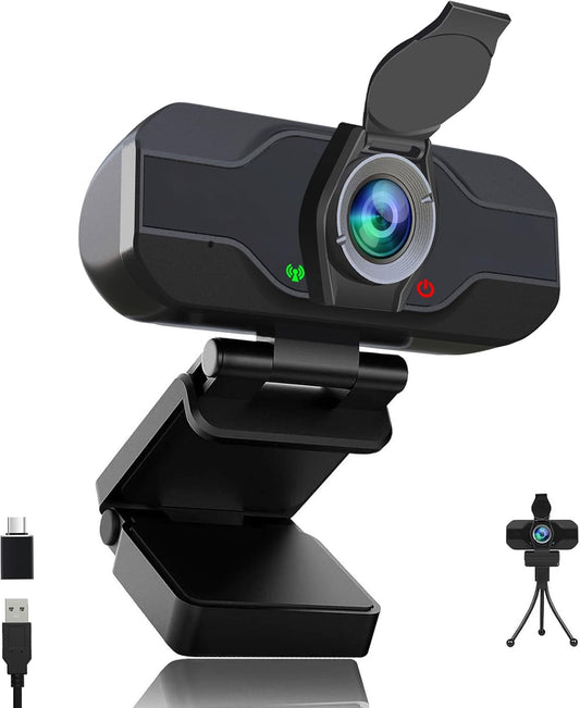 XPCAM 1080p 110 USB C Camera Webcam with Microphone/Tripod/Cover, Auto Light Correction, FOV, Plug & Play Pro Webcam